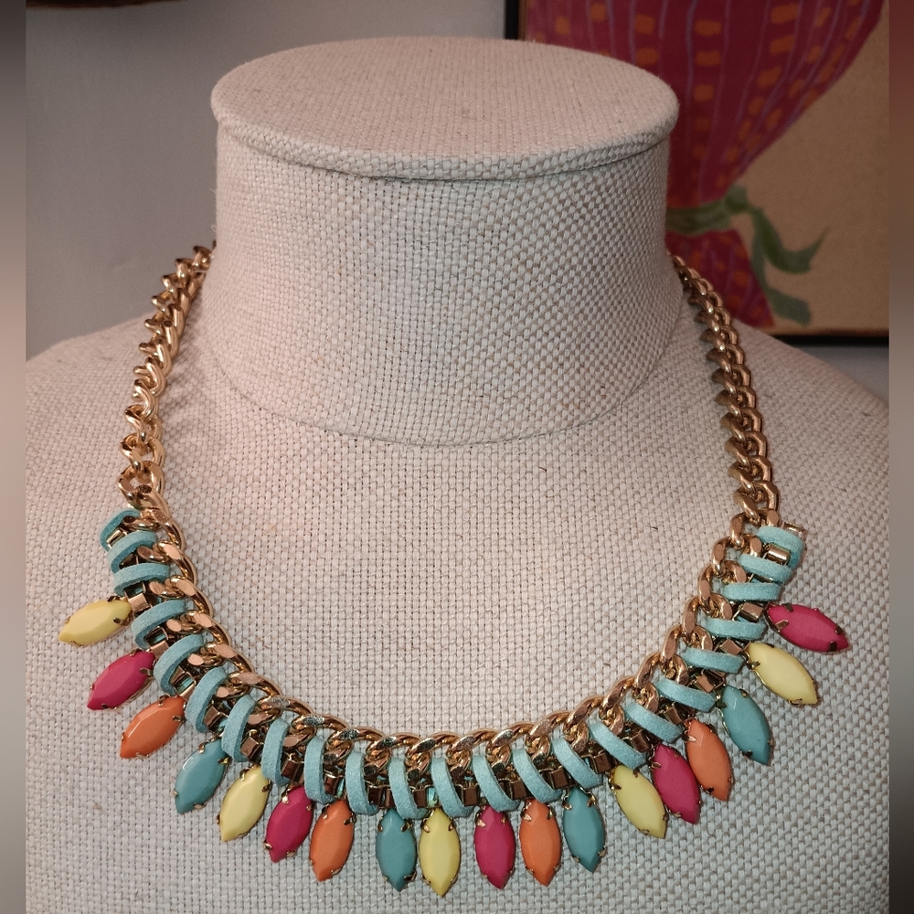 Colorful Braided Rope Big Stone Statement Necklace